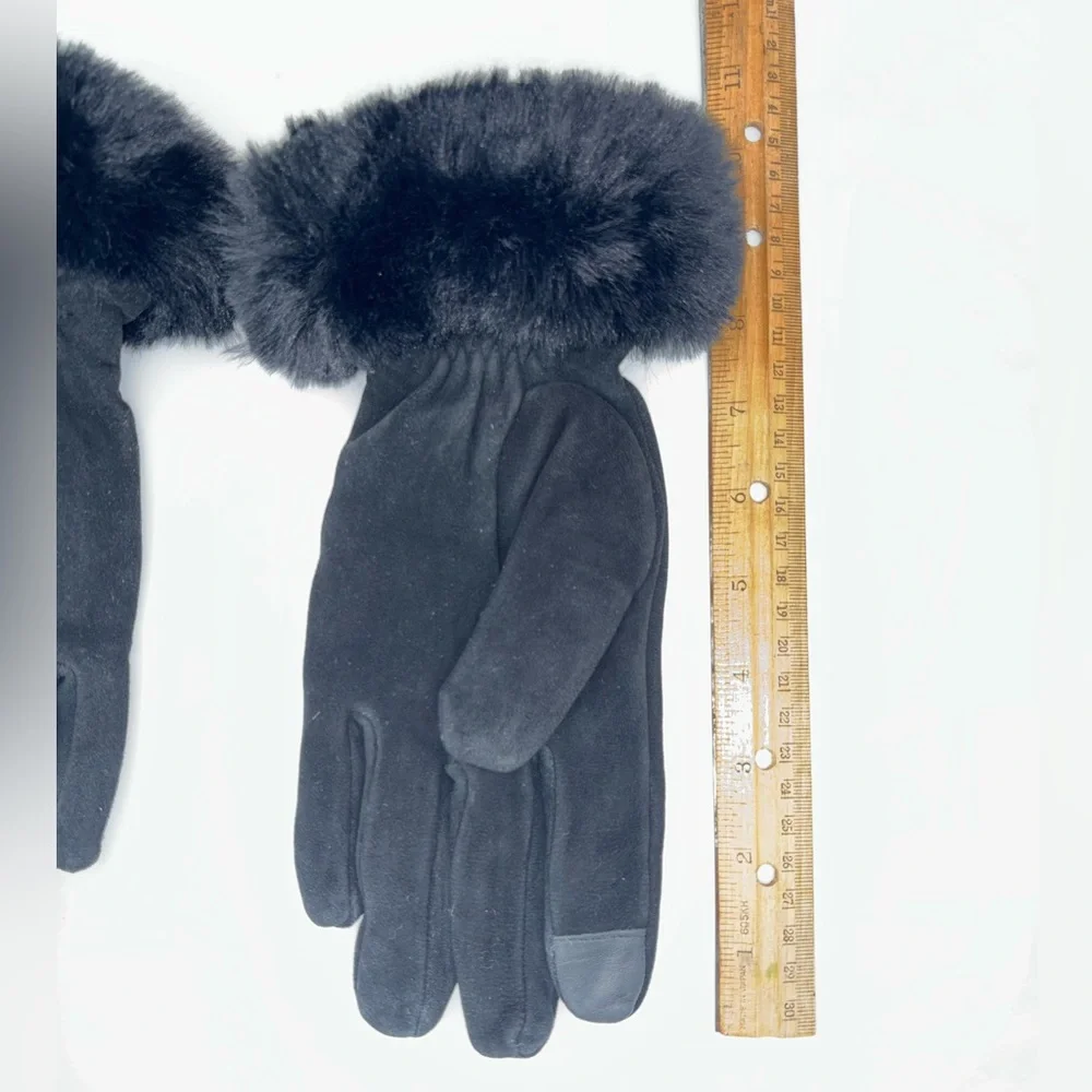 NEW Deer Suede Leather Driving Gloves Skin Faux Fur Cuff Black‎ Touchscreen Wool